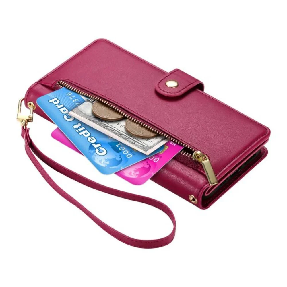For iPhone 17 Pro Max Nine Card-slot Zipper Wallet Bag Leather Phone Case(Red)